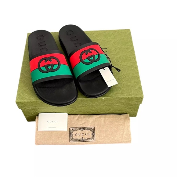 Gucci Black and Green Men's Slide Sandals - Picture 1 of 7